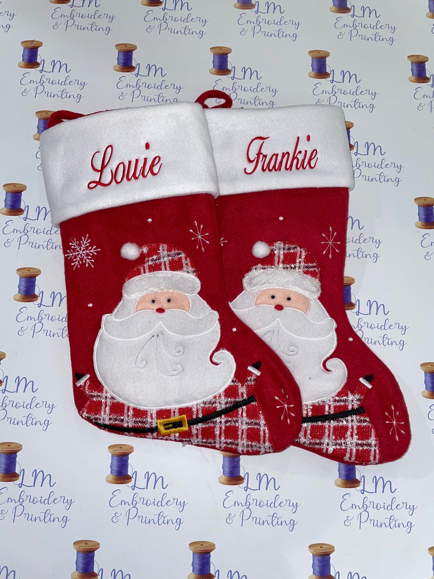 DELUXE PLUSH RED TARTAN SANTA STOCKING