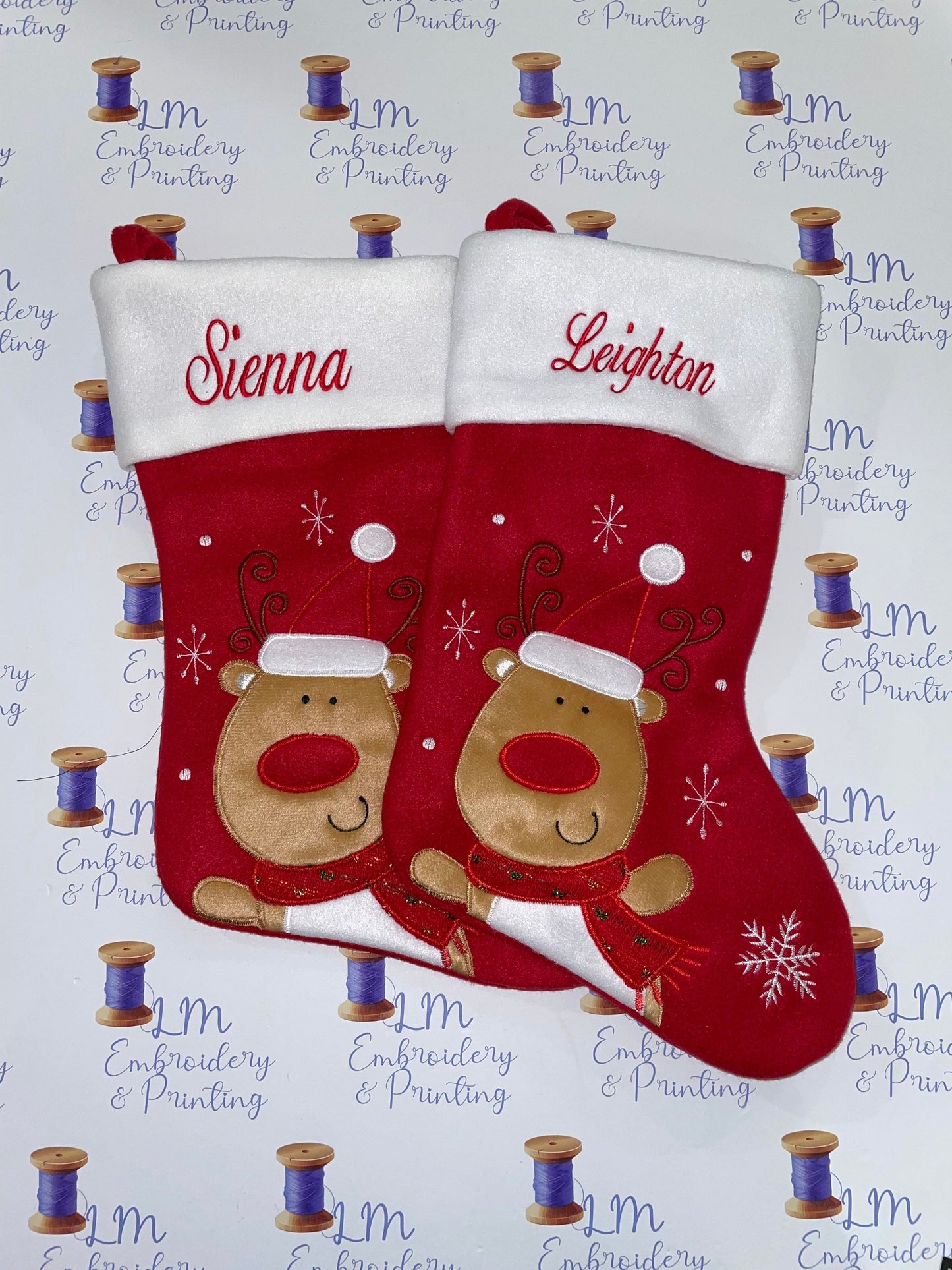 DELUXE PLUSH RED REINDEER STOCKING