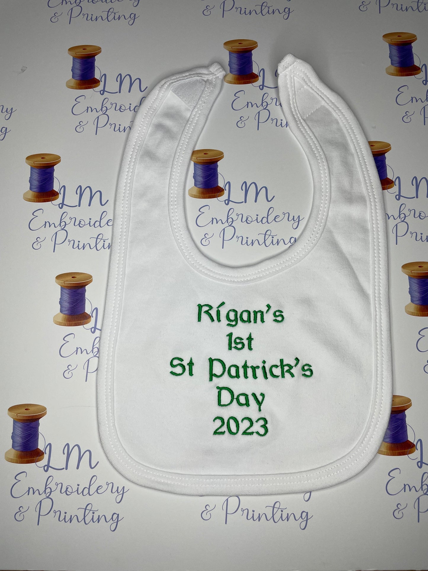 St Patricks Day Cotton Bib with Name Embroidered