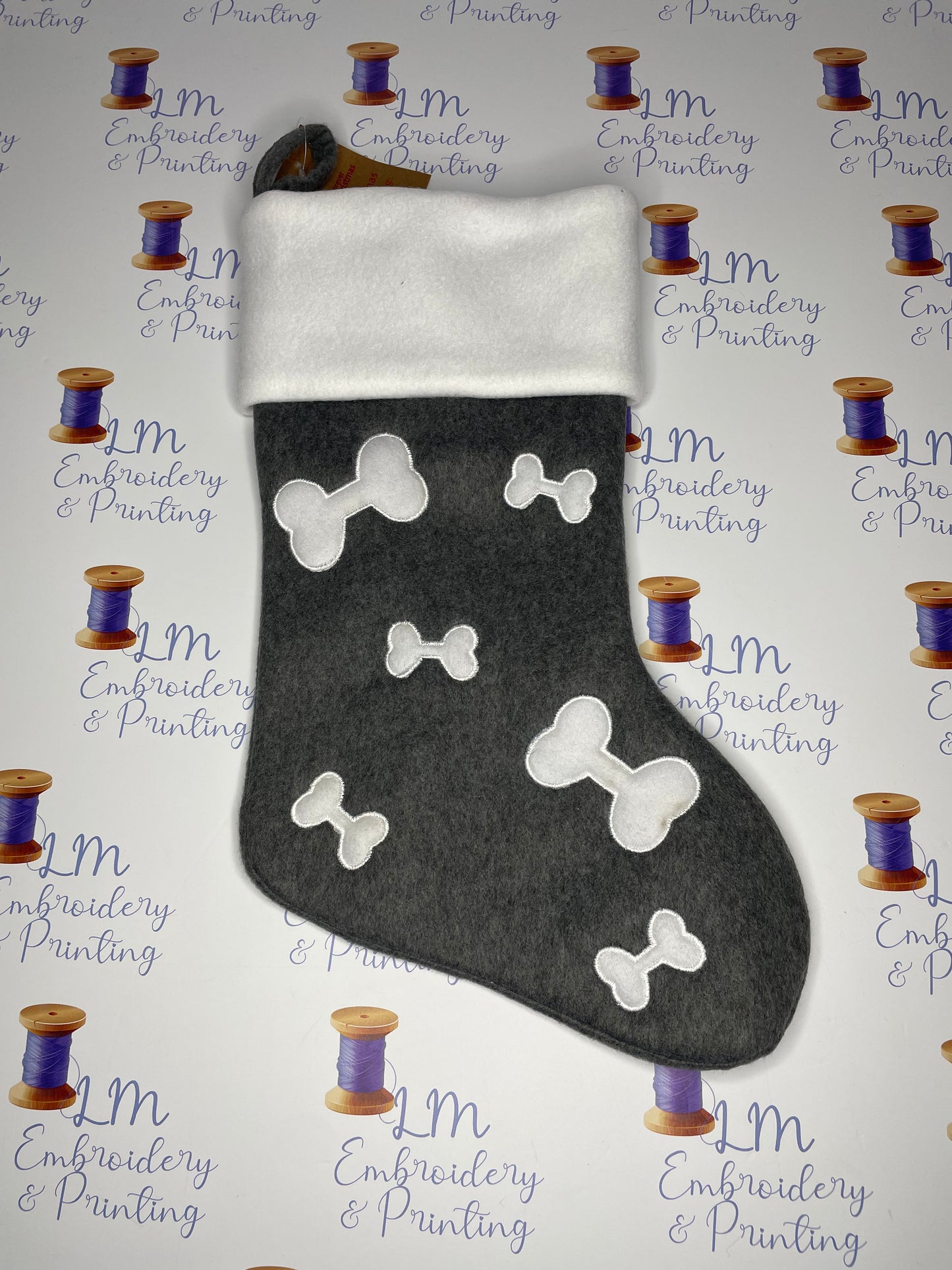 PLUSH GREY BONES STOCKING