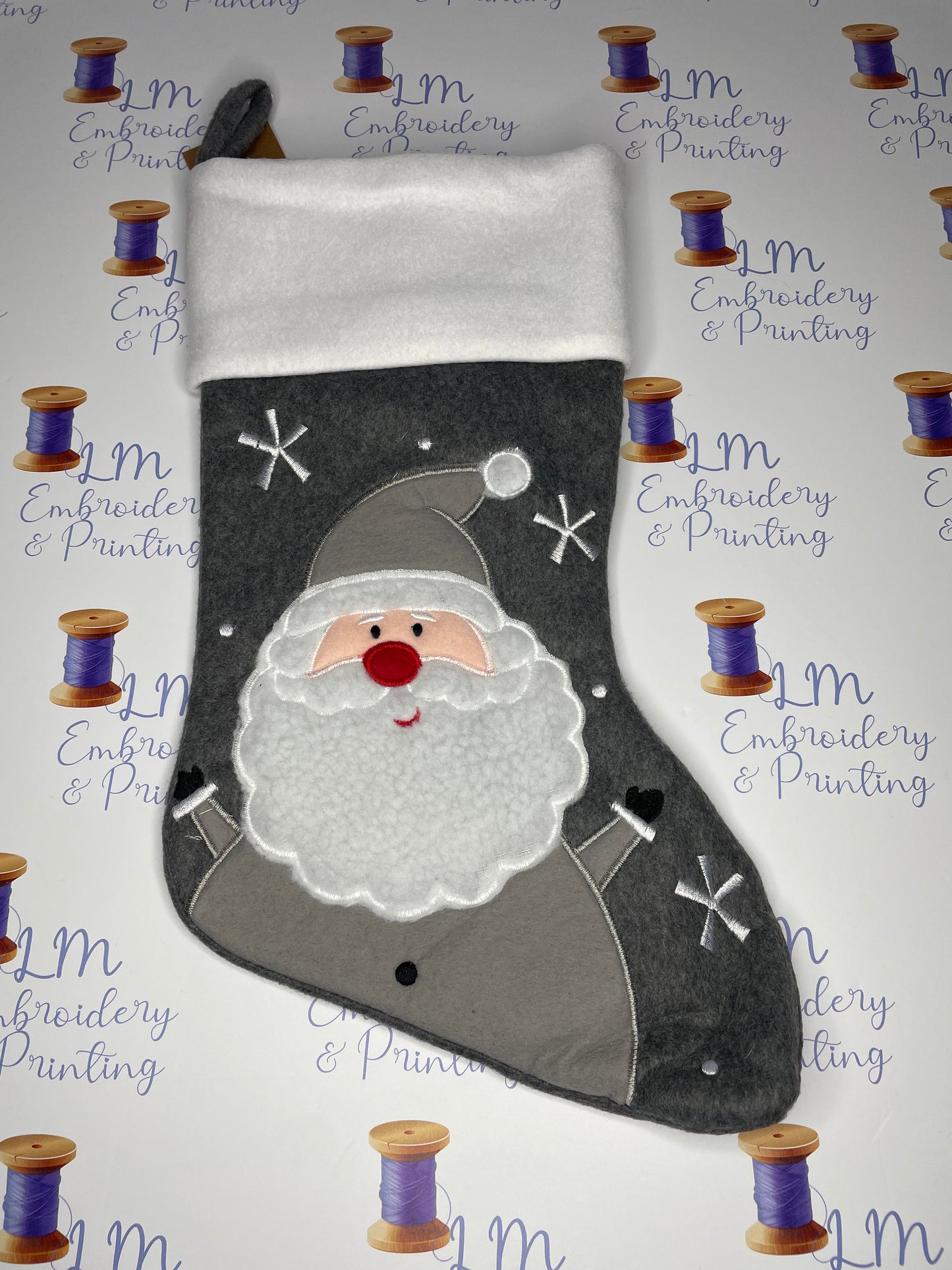 PLUSH DARK GREY FLUFFY SANTA STOCKING