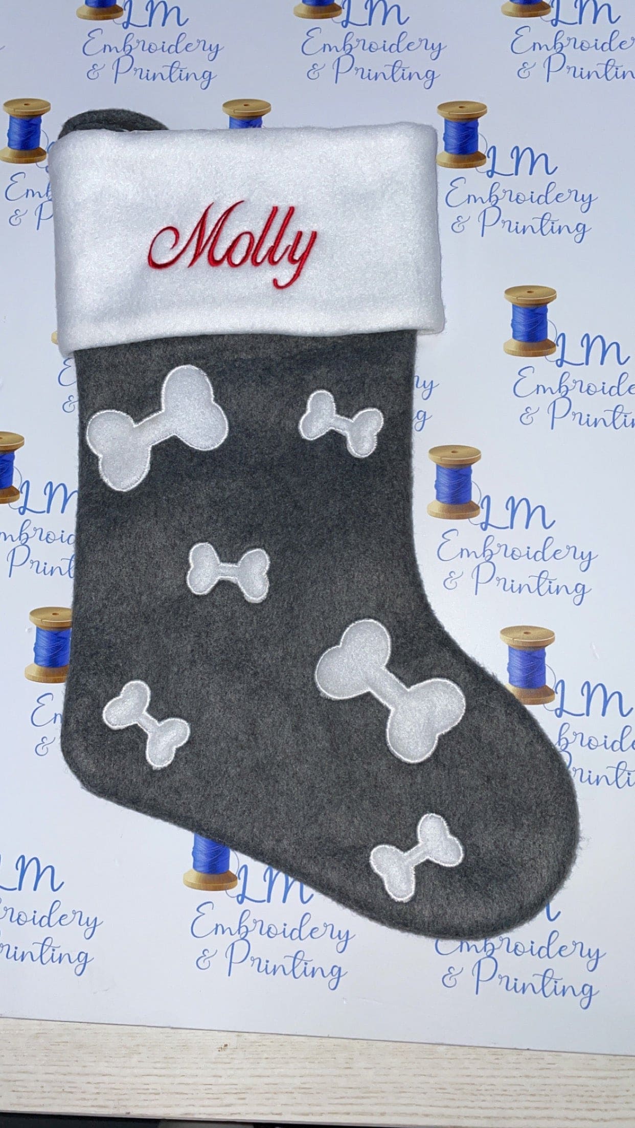 PLUSH GREY BONES STOCKING
