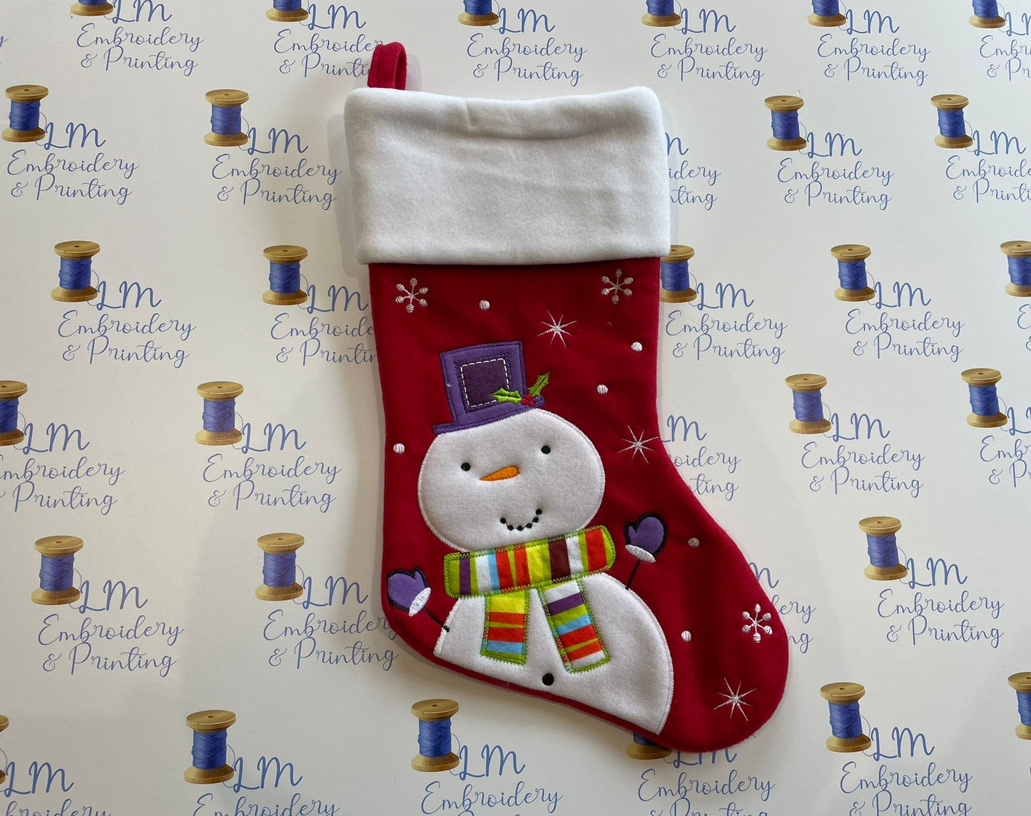 DELUXE PLUSH RED WHITE TOP CUTE SNOWMAN STOCKING