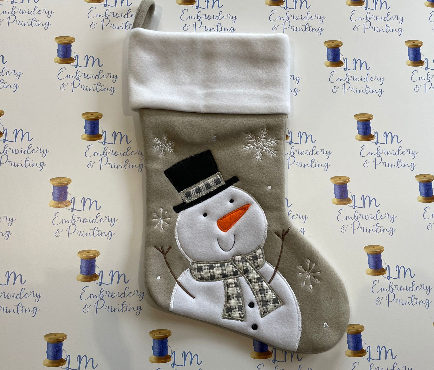 DELUXE PLUSH LIGHT GREY SNOWMAN STOCKING