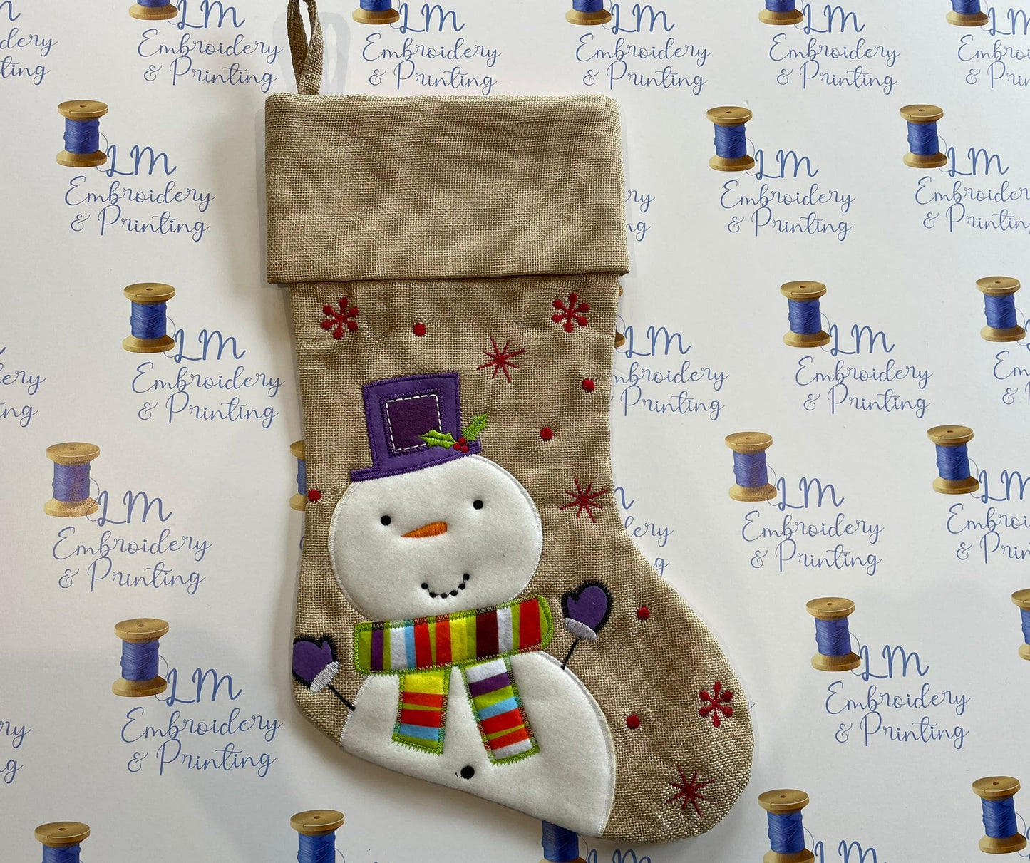 DELUXE PLUSH HESSIAN CUTE SNOWMAN STOCKING