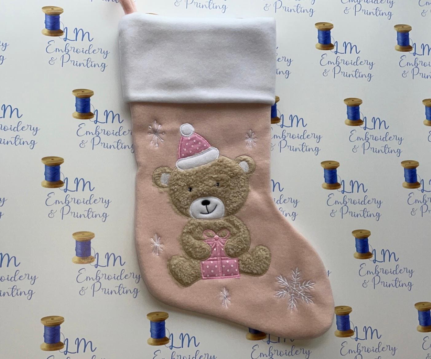 DELUXE PLUSH PINK TEDDY STOCKING