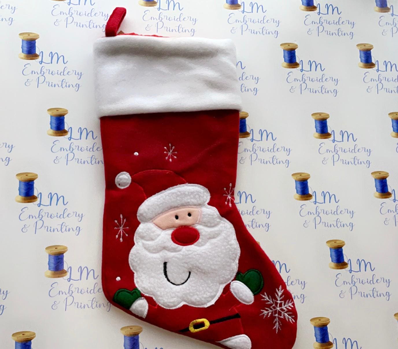 DELUXE PLUSH RED WHITE TOP CUTE SANTA STOCKING