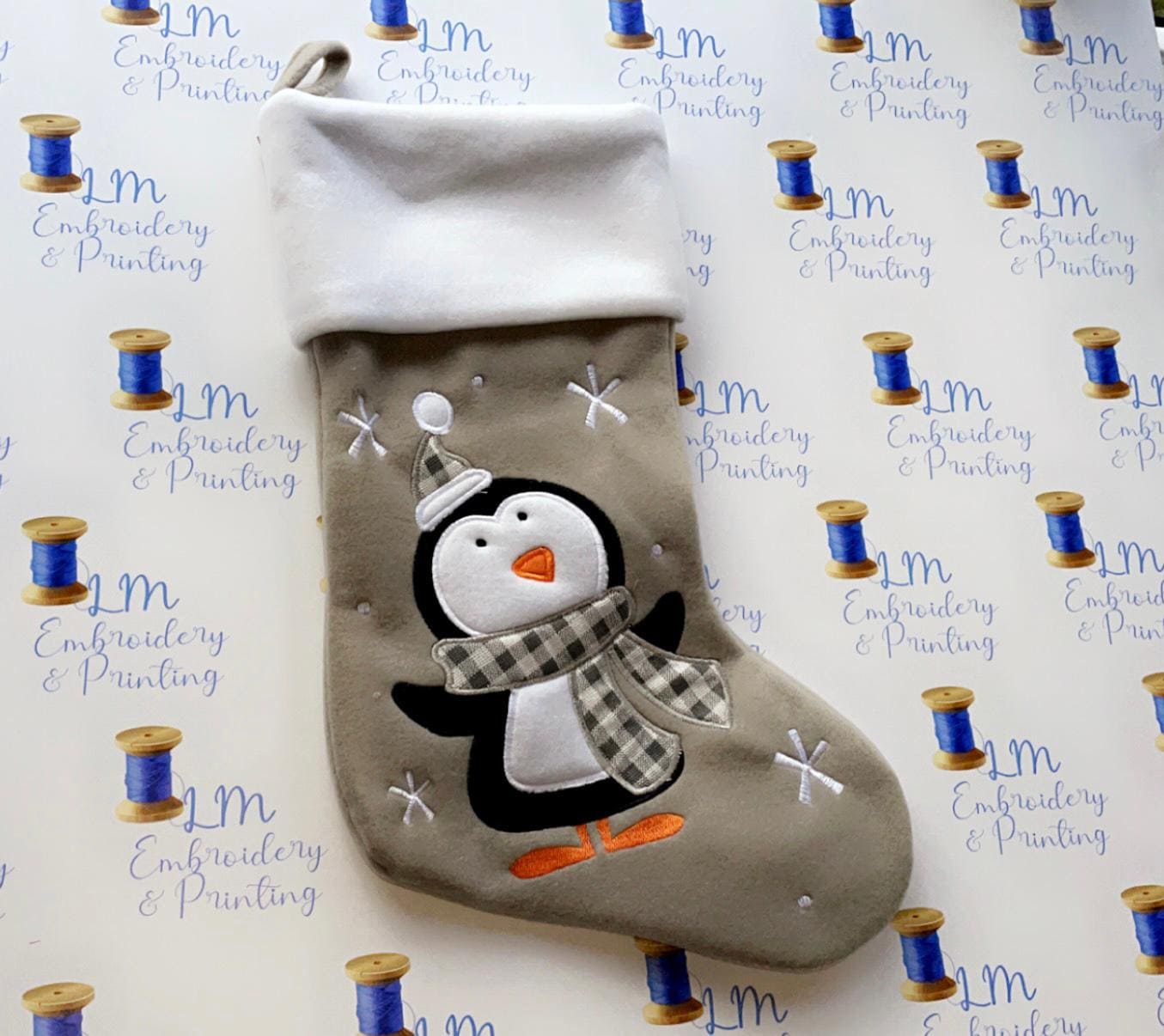 DELUXE PLUSH LIGHT GREY PENGUIN STOCKING