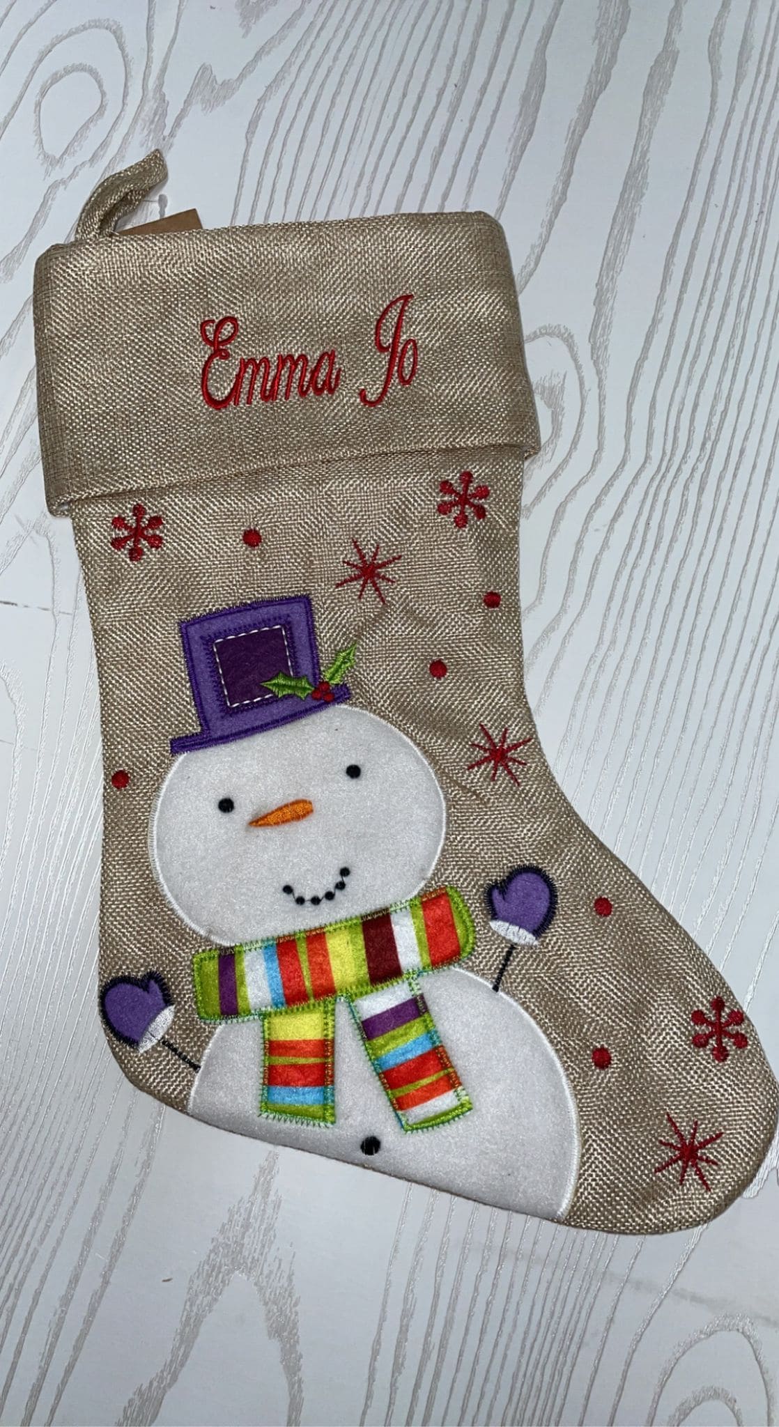 DELUXE PLUSH HESSIAN CUTE SNOWMAN STOCKING