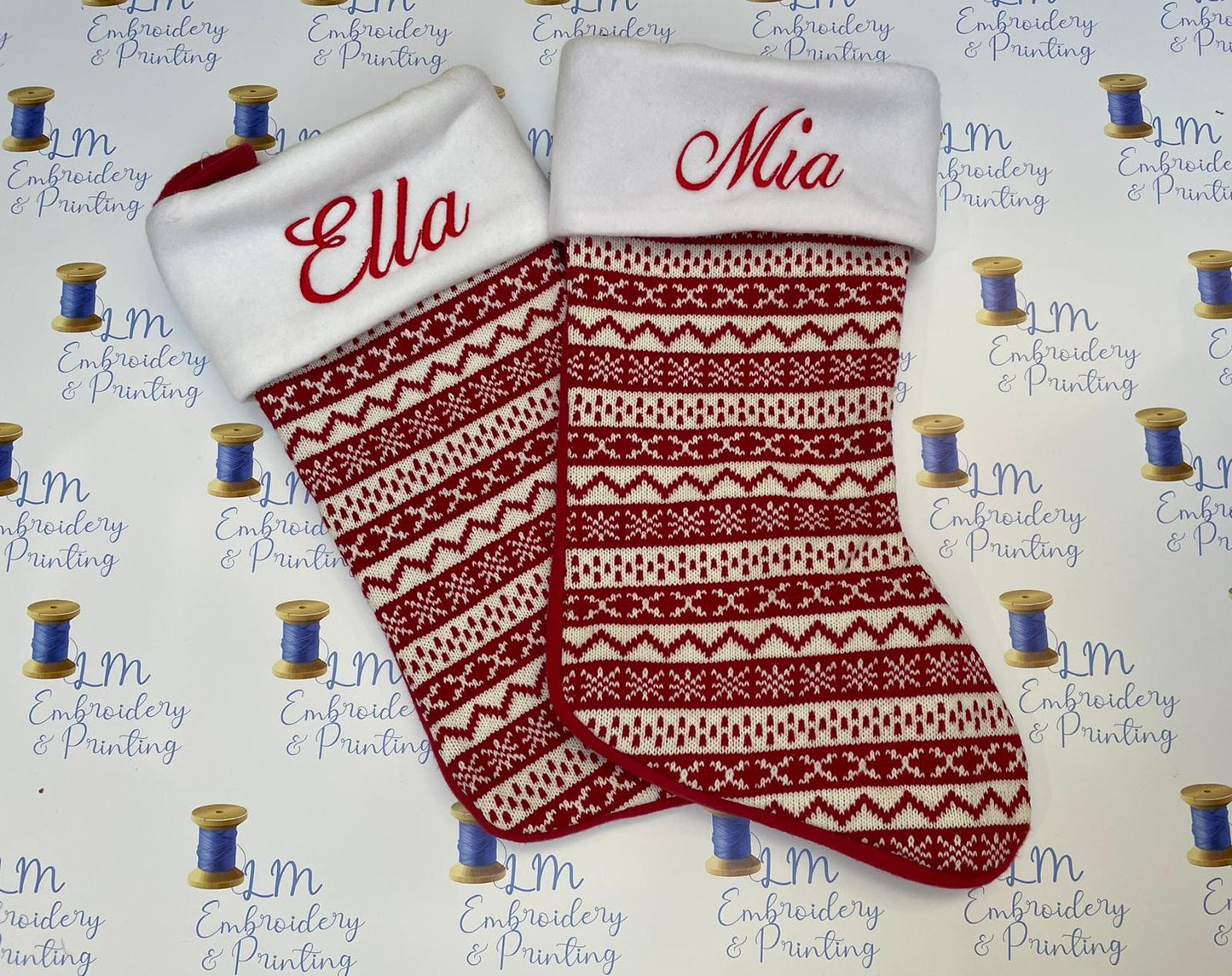 DELUXE PLUSH KNITTED RED AND WHITE PATTERN STOCKING