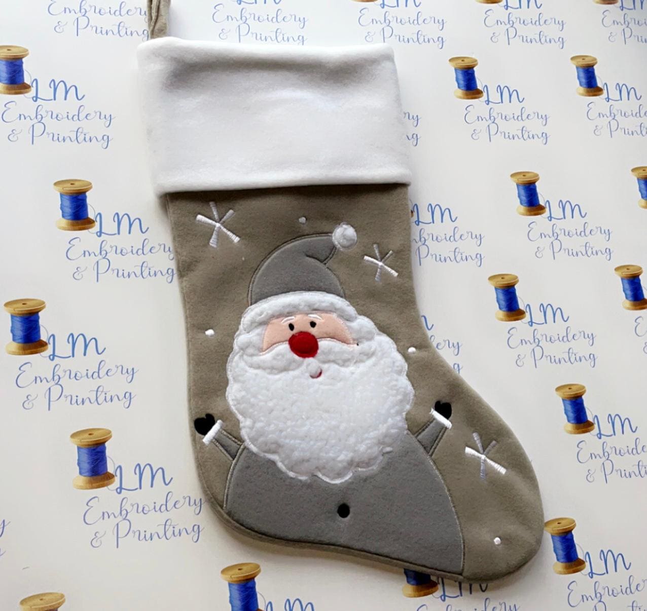 DELUXE PLUSH LIGHT GREY FLUFFY SANTA STOCKING