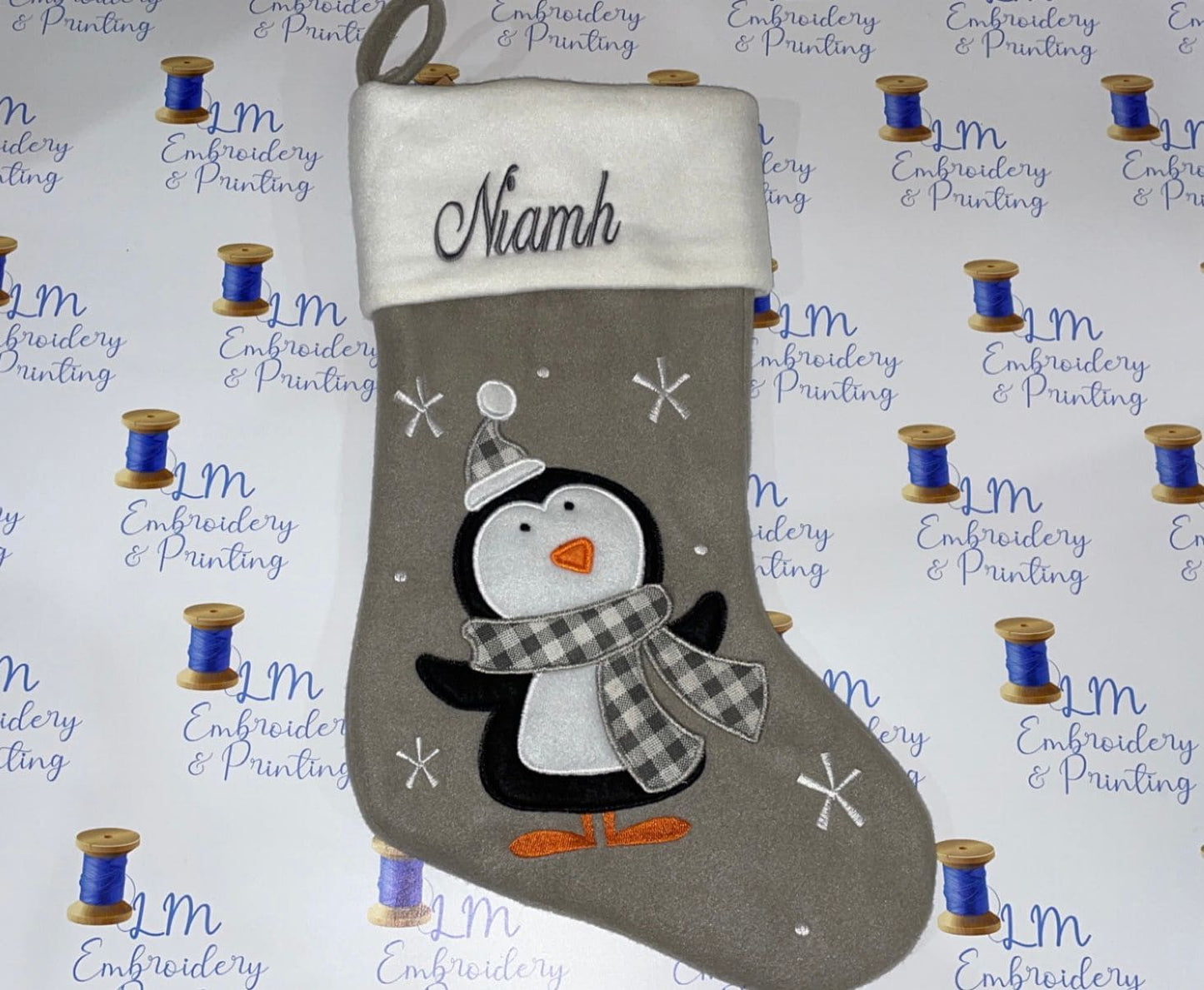DELUXE PLUSH LIGHT GREY PENGUIN STOCKING