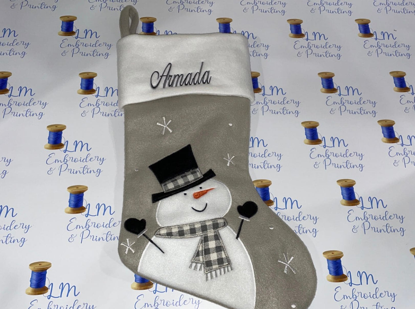 DELUXE PLUSH LIGHT GREY SNOWMAN STOCKING