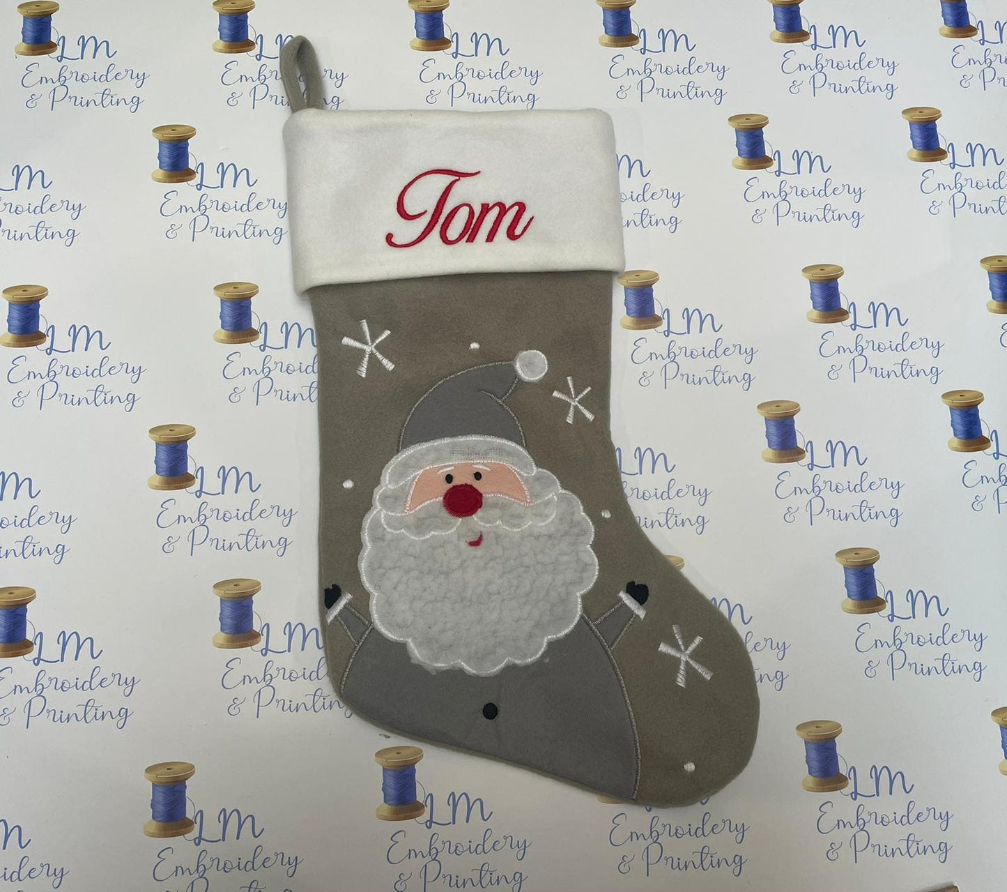 DELUXE PLUSH LIGHT GREY FLUFFY SANTA STOCKING