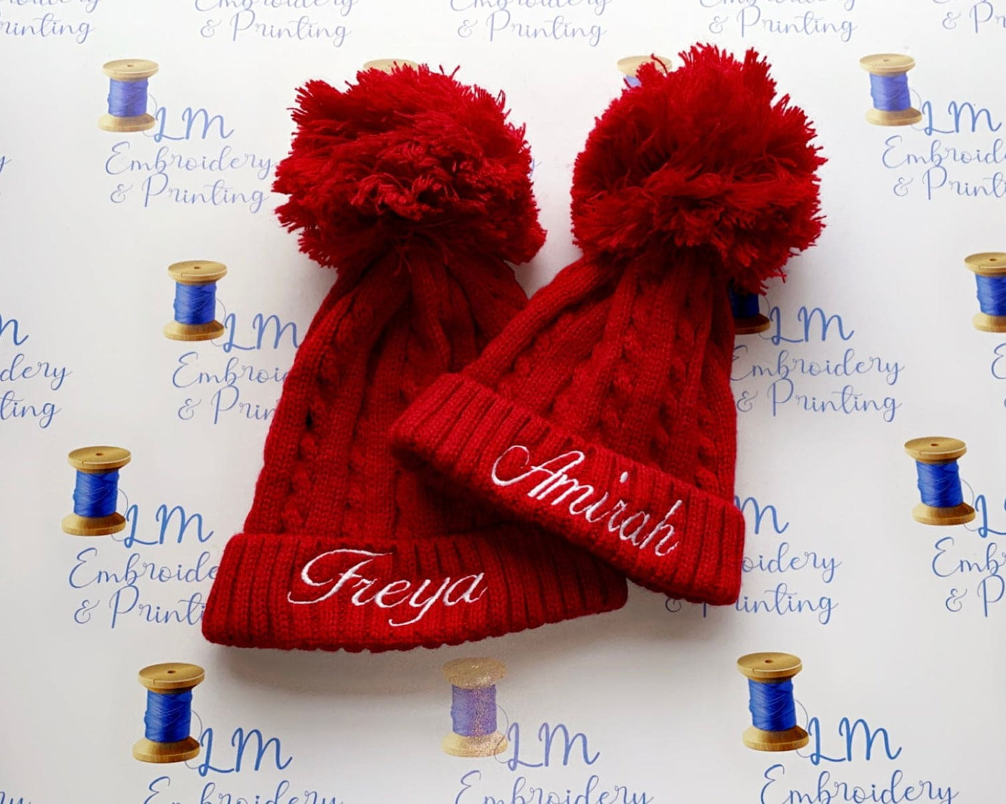 Red pom pom knitted beanie