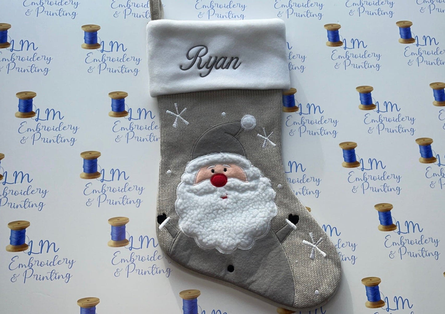DELUXE PLUSH LIGHT GREY KNITTED FLUFFY SANTA STOCKING