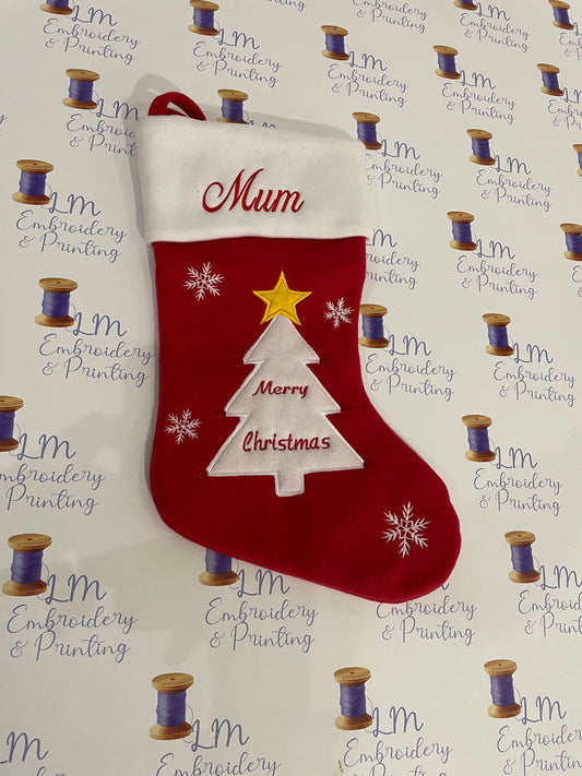 DELUXE PLUSH RED CHRISTMAS TREE STOCKING