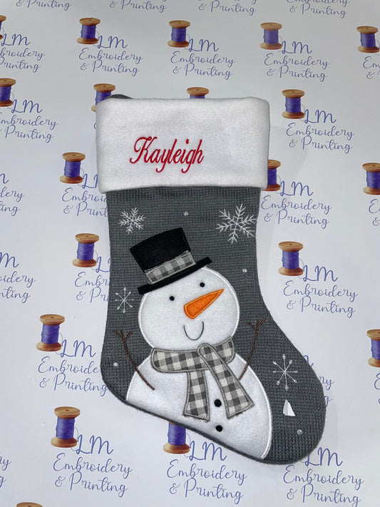 DELUXE PLUSH GREY KNITTED SNOWMAN STOCKING