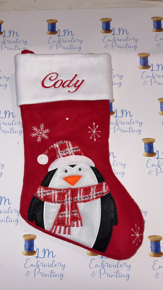 DELUXE PLUSH RED WHITE TOP CUTE PENGUIN STOCKING MO