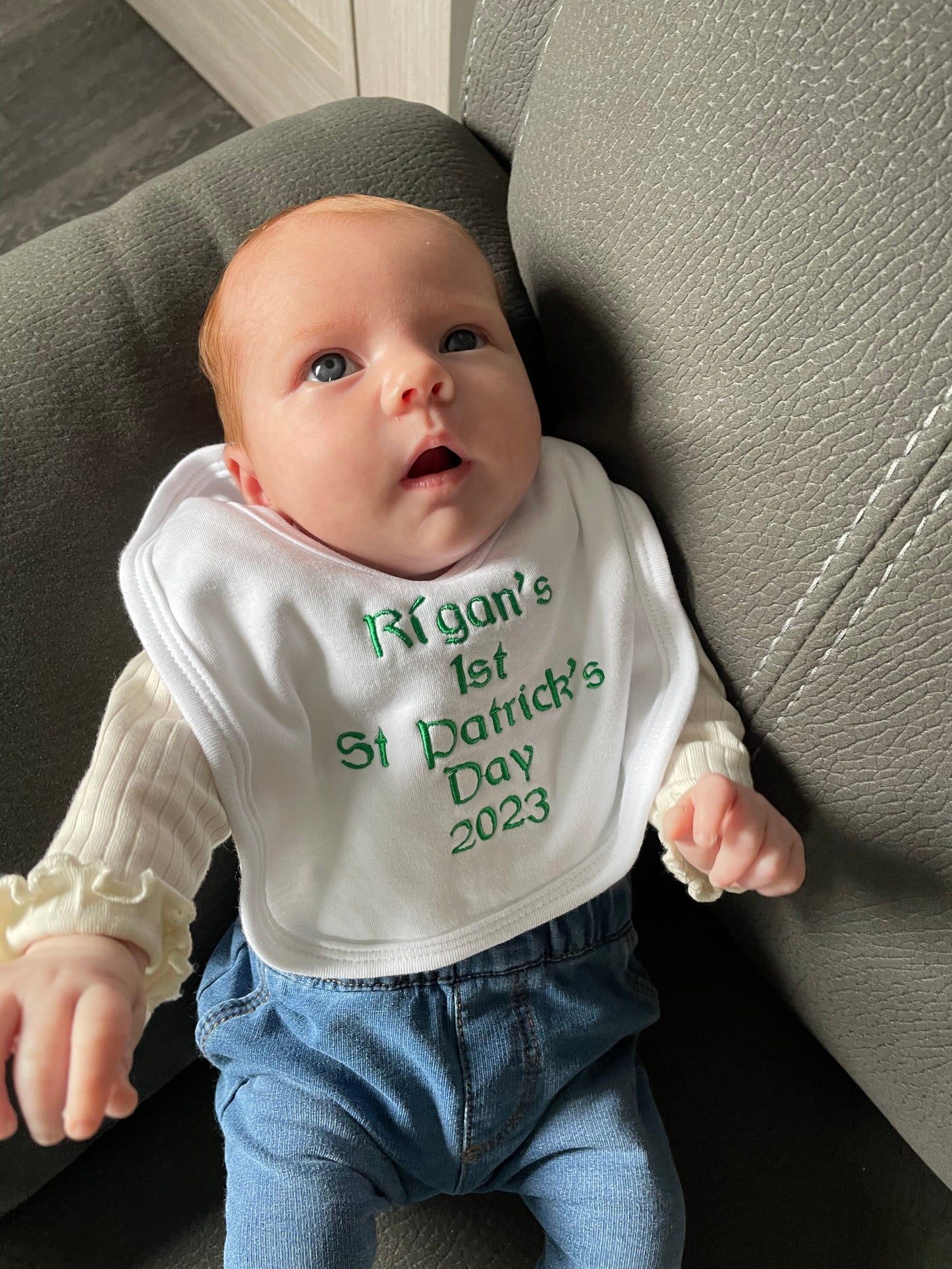 St Patricks Day Cotton Bib with Name Embroidered