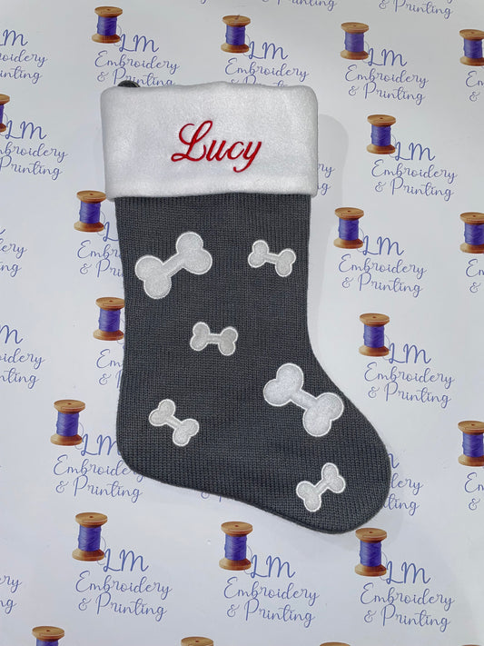 DELUXE PLUSH GREY KNITTED BONES STOCKING