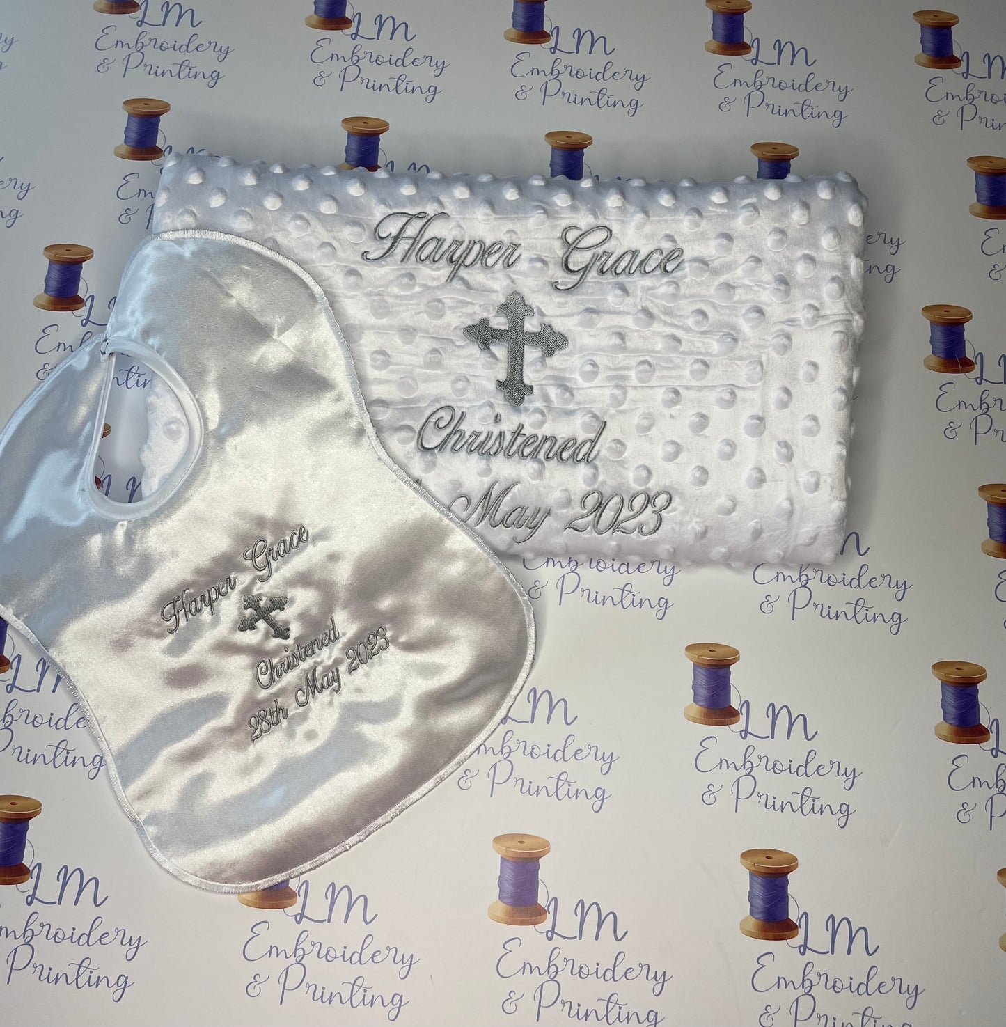 Christening Bib and Blanket two piece pack