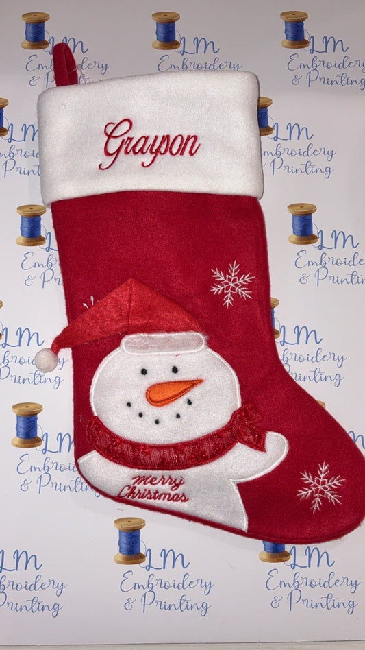 DELUXE PLUSH RED WHITE TOP CUTE SNOWMAN STOCKING