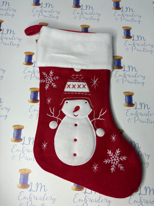 DELUXE PLUSH RED SNOWMAN HAT STOCKING