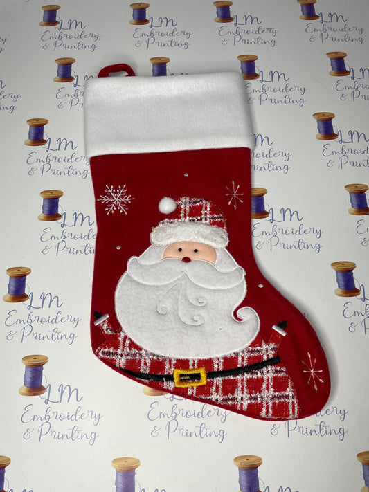 DELUXE PLUSH RED TARTAN SANTA STOCKING