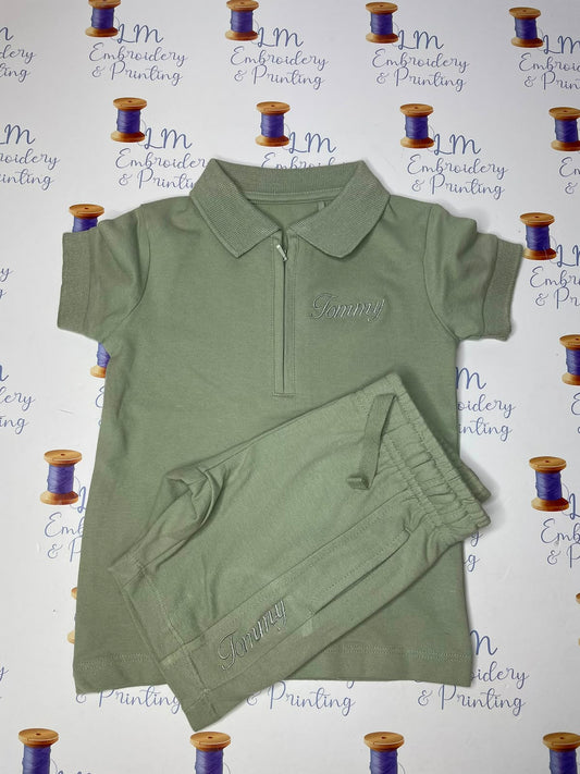 Personalised Boy's Zip Neck Polo Shirt and Shorts