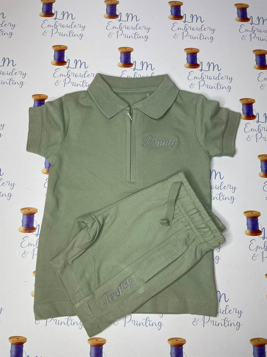 Personalised Boy's Zip Neck Polo Shirt and Shorts