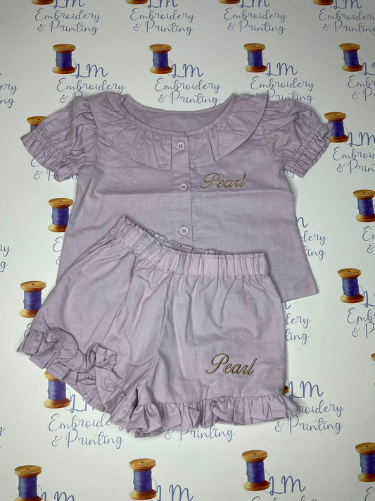 Personalised Linen T-Shirt & Short Frill Set