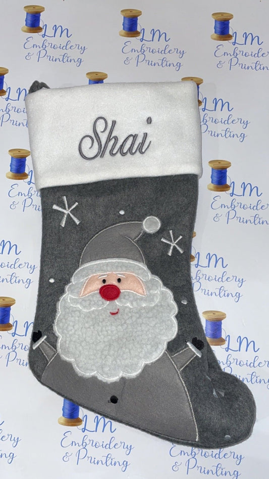 PLUSH DARK GREY FLUFFY SANTA STOCKING