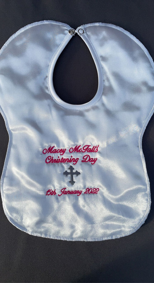 White Satin Christening Bib