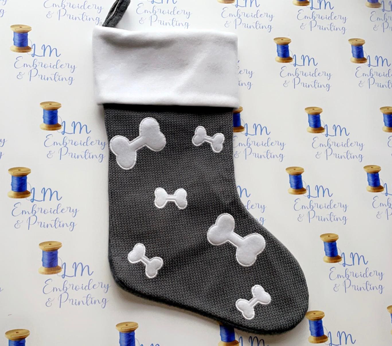 DELUXE PLUSH GREY KNITTED BONES STOCKING