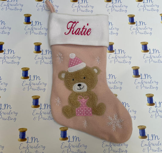 DELUXE PLUSH PINK TEDDY STOCKING