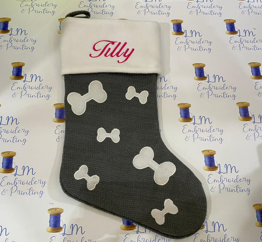 DELUXE PLUSH GREY KNITTED BONES STOCKING