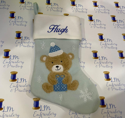 DELUXE PLUSH BLUE TEDDY STOCKING