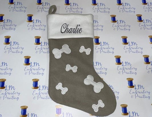 DELUXE PLUSH LIGHT GREY BONES STOCKING