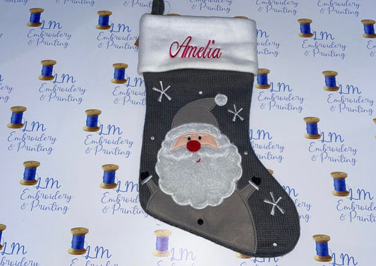 DELUXE PLUSH DARK GREY KNITTED FLUFFY SANTA STOCKING