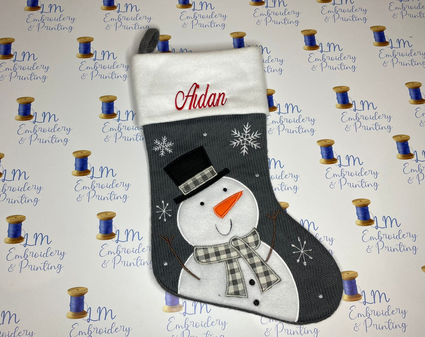 DELUXE PLUSH GREY KNITTED SNOWMAN STOCKING