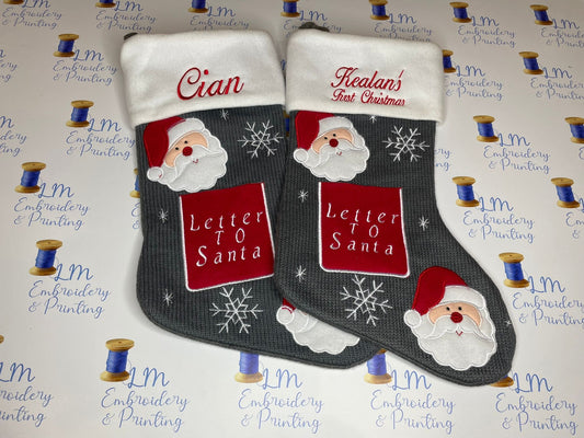 DELUXE PLUSH GREY KNITTED LETTER TO SANTA STOCKING