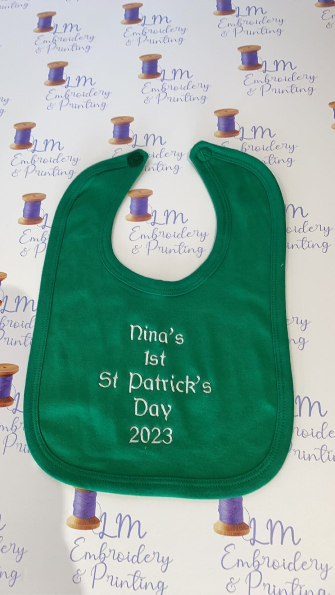 St Patricks Day Cotton Bib with Name Embroidered