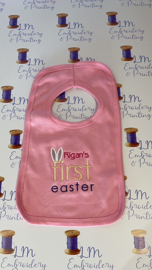 First Easter Cotton Bib with Name Embroidered