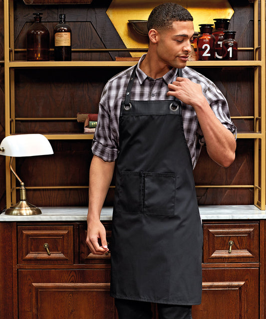 Apron Leather top Espresso bib apron with pockets