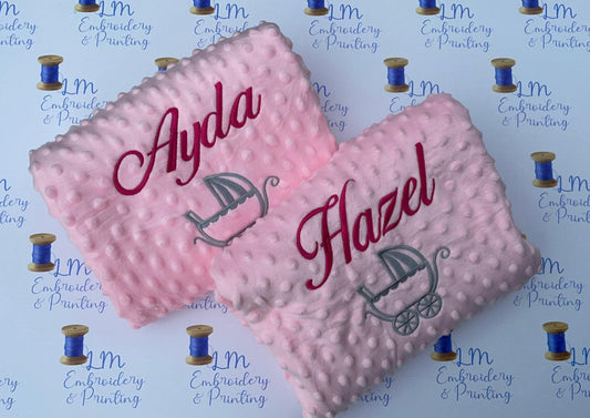 Name and Pram Soft Bubble Embossed Blanket